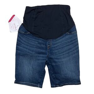 Isabel Maternity Dark Wash Denim Bermuda Shorts NWT